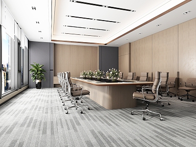 Modern Meeting Room Office Meeting Room Negotiation Room Report Room Meeting Table and Chair Potted Plant Green Plant Office Sunshade Roller Shutter 3d model