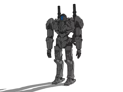 Smart Machine Humanoid Robot Featuring Gray Mechanical Armor Shoulder Cannons And Blue Eyes 3d model