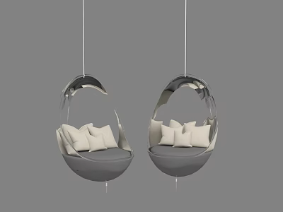 Two Modern Hanging Swing Chairs With Egg Shaped Design And White Cushions 3d model