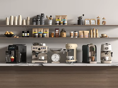 Modern Kitchen With Stylish Appliances And Shelves Filled With Jars And Containers 3d model