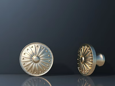 Commercial Equipment Metal Round Knobs With Decorative Sunburst Pattern And Rivet Details 3d model