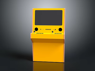 Yellow Arcade Machine With Screen Control Buttons And Coin Slot Stand Design 3d model