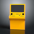Yellow Arcade Machine With Screen Control Buttons And Coin Slot Stand Design