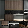 Modern Kitchen Design With Wooden Cabinets Marble Backsplash And Built in Appliances