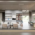 Modern Office Interior With Open Layout Gray Tones Bookshelves Sofas Bar Counter And Green Plants