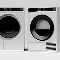 Two White Front Loading Washing Machines With Black Doors And Modern Design 3d model