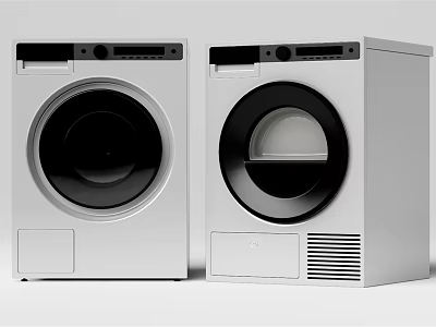 Two White Front Loading Washing Machines With Black Doors And Modern Design 3d model