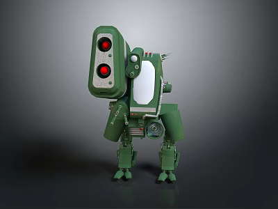 Green Mechanical Robot Character With Red Eyes And Biological Inspired Structure Design 3d model