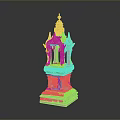 Traditional Yellow And White Pagoda Tower With Intricate Decorations Ornate Base And Spire