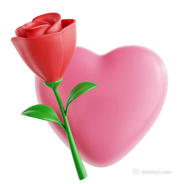 Elegant Decorative Ornament Combination with Red Rose and Pink Heart for Home Decoration 3d model 