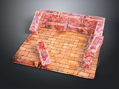 Brick Scene Structure With Yellow Brick Floor And Red Pink Surrounding Walls 3d model