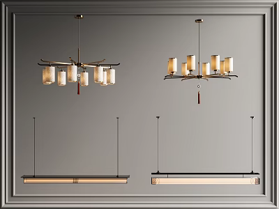 New Chinese Chandelier New Chinese Long Chandelier Living Room Study Chandelier Metal Chandelier Lantern Chandelier 3d model
