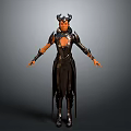 Fantasy Female 3D Character Model With Horns Black Armor And Robe