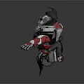 Detailed 3D Render Mechanical Warrior Character with Red White Armor and Mechanical Limbs