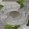 Karesansui Dry Landscape Garden With Circular Seating Stone Paths Moss And Green Plants