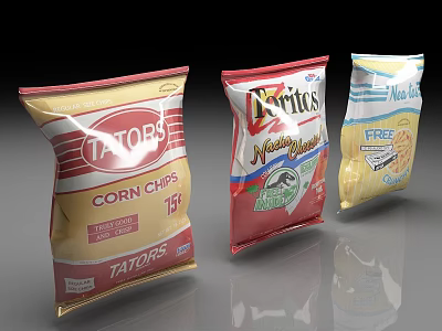 Assorted Potato And Corn Chips Snack Bags With Different Brand Packaging 3d model