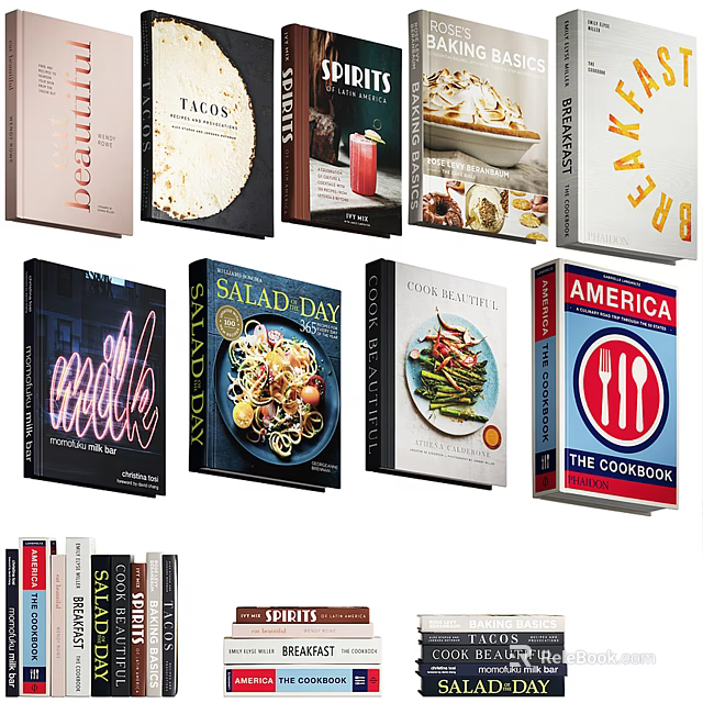 Various Cookbooks With Recipes For Different Cuisines And Popular Dishes 3d model 