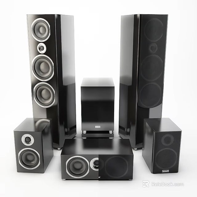 Premium Home Theater Surround Sound Speaker System With Floor Standing Towers Subwoofer And Bookshelf Speakers 3d model 