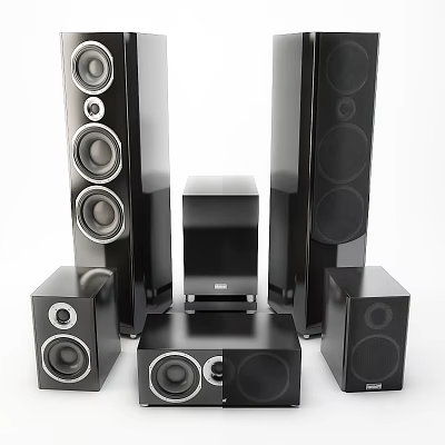 Premium Home Theater Surround Sound Speaker System With Floor Standing Towers Subwoofer And Bookshelf Speakers 3d model