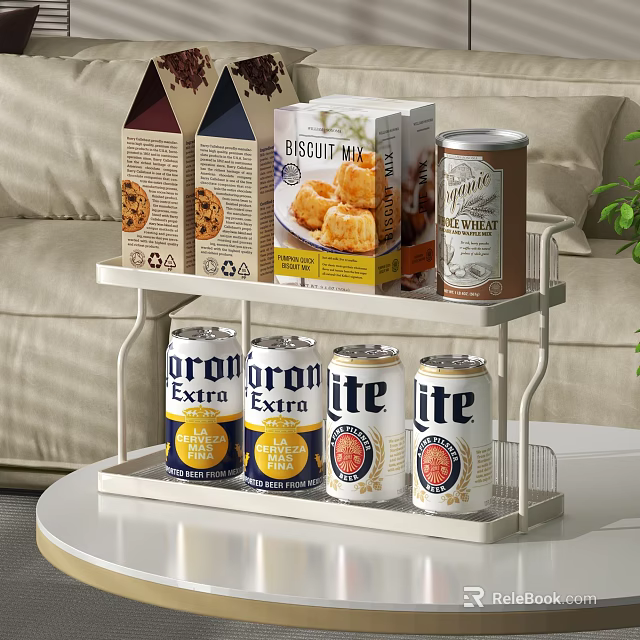 Food Storage Rack With Canned Drinks And Biscuit Mix 3d model 