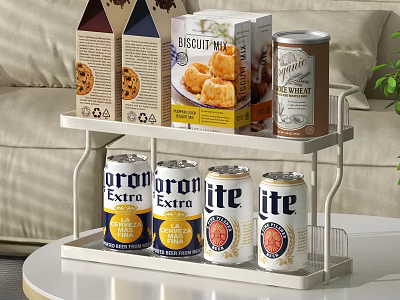 Food Storage Rack With Canned Drinks And Biscuit Mix 3d model