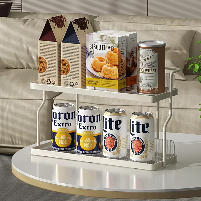 Food Storage Rack With Canned Drinks And Biscuit Mix 3d model