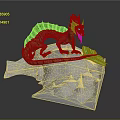 Green Striped Dragon Standing On Transparent Ice Crystal Base With Open Mouth