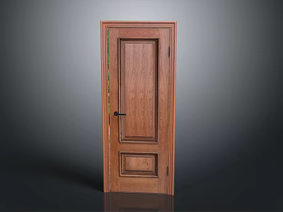 Solid Wood Hinged Door With Classic Panel Design And Black Metal Door Handle 3d model