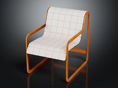 Modern Leisure Chair with Wooden Frame White Checkered Fabric Backrest and Seat Design 3d model