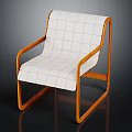 Modern Leisure Chair with Wooden Frame White Checkered Fabric Backrest and Seat Design