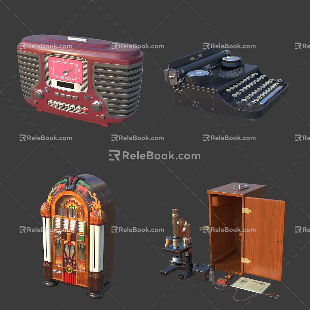 Retro nostalgic old object vintage radio microscope telephone telegraph 3d model