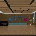 School Music Classroom With Wooden Flooring Walls Piano Greenery Windows Ceiling Beams And Pendant Lights