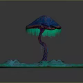 Umbrella Shaped Glowing Plant with Blue Green Leaves on Circular Base