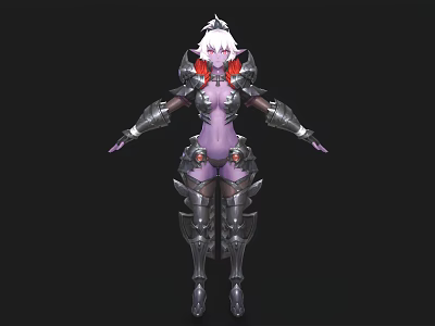 Woman In Silver Armor Standing With Outstretched Arms Purple Body And Red Accents 3d model