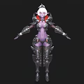 Woman In Silver Armor Standing With Outstretched Arms Purple Body And Red Accents