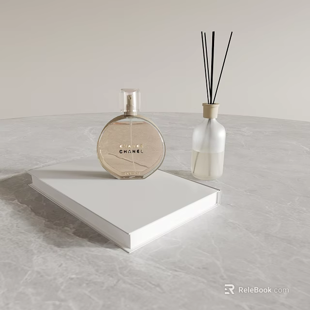 Stylish Chanel Perfume Bottle And Reed Diffuser On White Display Base 3d model 