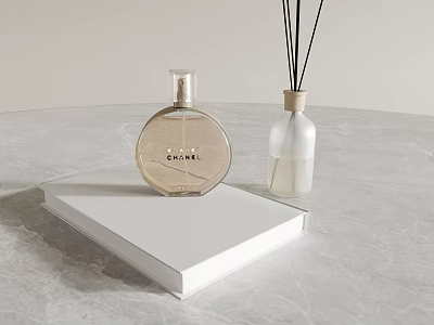 Stylish Chanel Perfume Bottle And Reed Diffuser On White Display Base 3d model