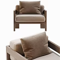 Simple Design Leisure Chair With Wooden Frame And Beige Cushion Pillow