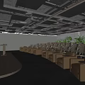 School Lecture Hall Interior Design With Podium Seats Projection Screen And Green Plants
