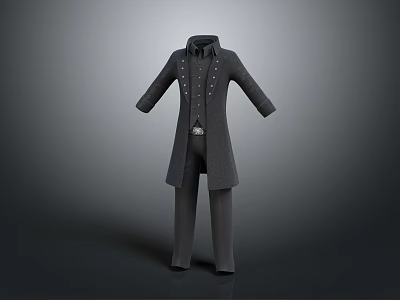 Classic Formal Long Coat And Trousers Set With Button Details And Tailored Design 3d model