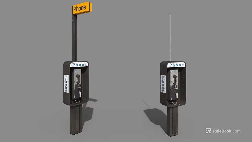 Classic Public Phone Booths With Phone Signage And Metal Structure Outdoor 3d model 