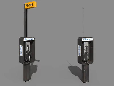 Classic Public Phone Booths With Phone Signage And Metal Structure Outdoor 3d model