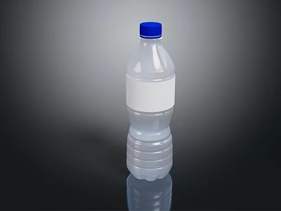 Clear Plastic Bottled Water with Blue Cap and White Label on Black Background 3d model