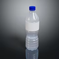 Clear Plastic Bottled Water with Blue Cap and White Label on Black Background