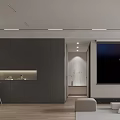 Modern Dining and Living Room Interior With Gray Cabinets TV Wall And Wooden Flooring