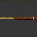 Mythical Weapon With Golden Blade Red Flame Hilt And Yellow Circular Ornament