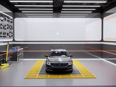 4S Shop Workshop With Car On Yellow Grid Mat And Repair Equipment 3d model