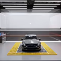 4S Shop Workshop With Car On Yellow Grid Mat And Repair Equipment
