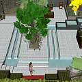 Modern Garden Landscape With Large Tree Green Plants Lawn And Steps