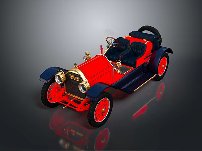 Vintage Red And Blue Convertible Car Model With Gold Accents And Two Seats 3d model